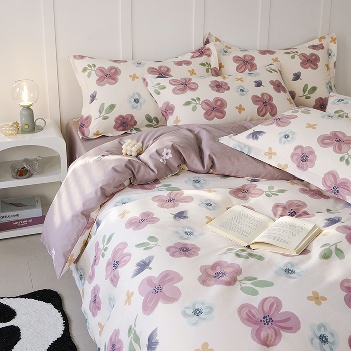 91家纺网 家纺一手货源 找家纺 登登 2024新款直播爆款清新风纯棉全棉三四件套 花都丽影