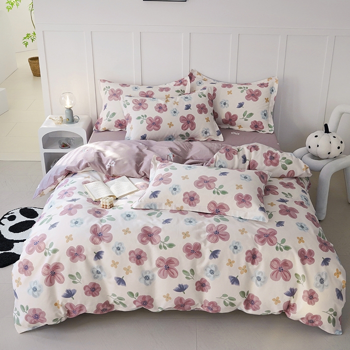 91家纺网 家纺一手货源 找家纺 登登 2024新款直播爆款清新风纯棉全棉三四件套 花都丽影