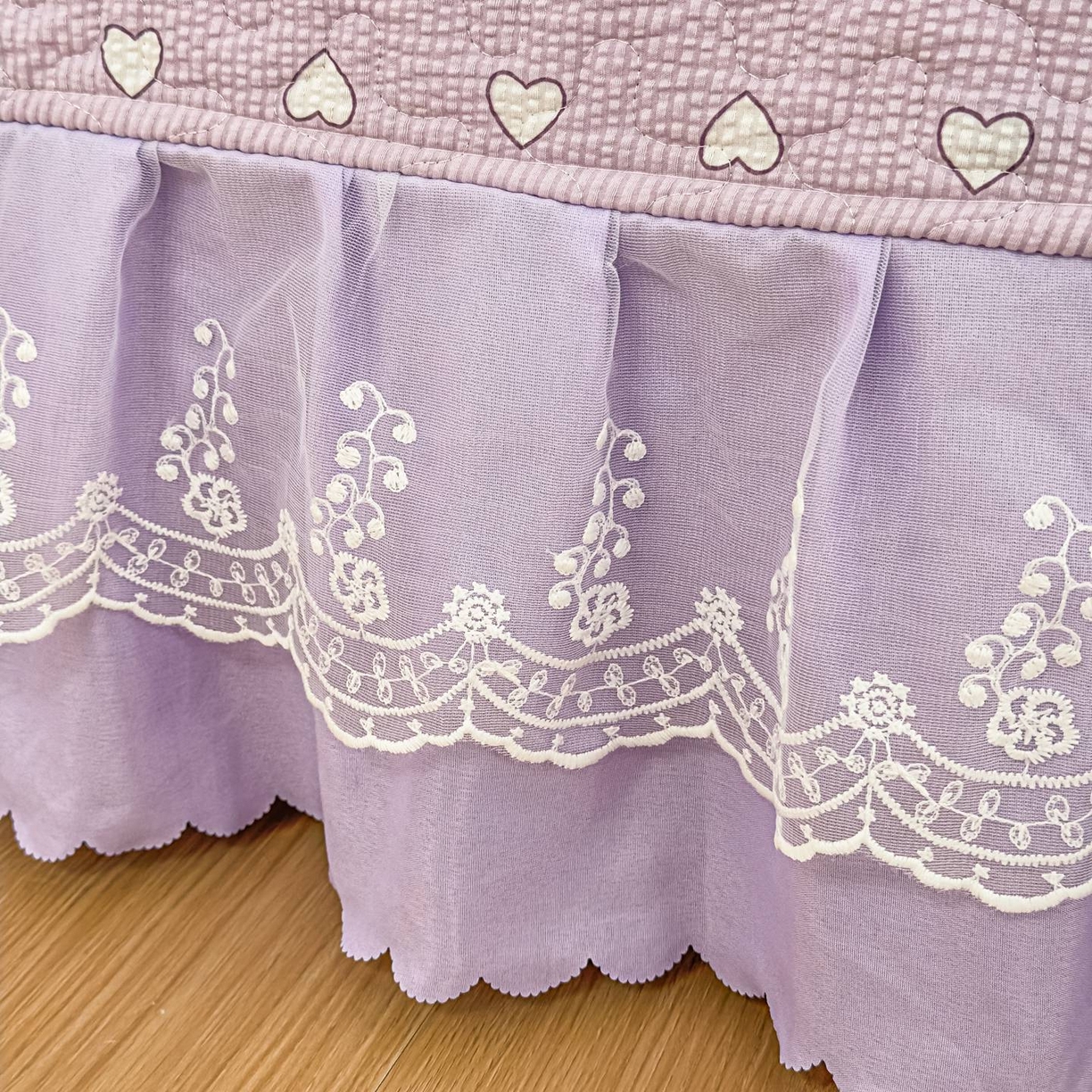 91家纺网 家纺一手货源 找家纺 雅眠居 2026直播爆款泡芙棉双层蕾丝花边床盖四件套 甜心-紫