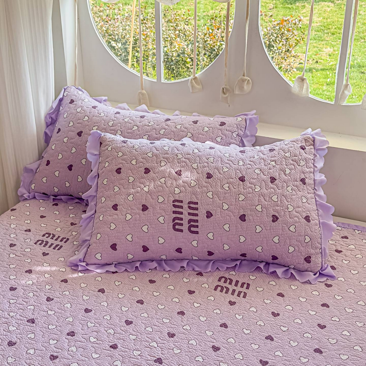 91家纺网 家纺一手货源 找家纺 雅眠居 2026直播爆款泡芙棉双层蕾丝花边床盖四件套 甜心-紫