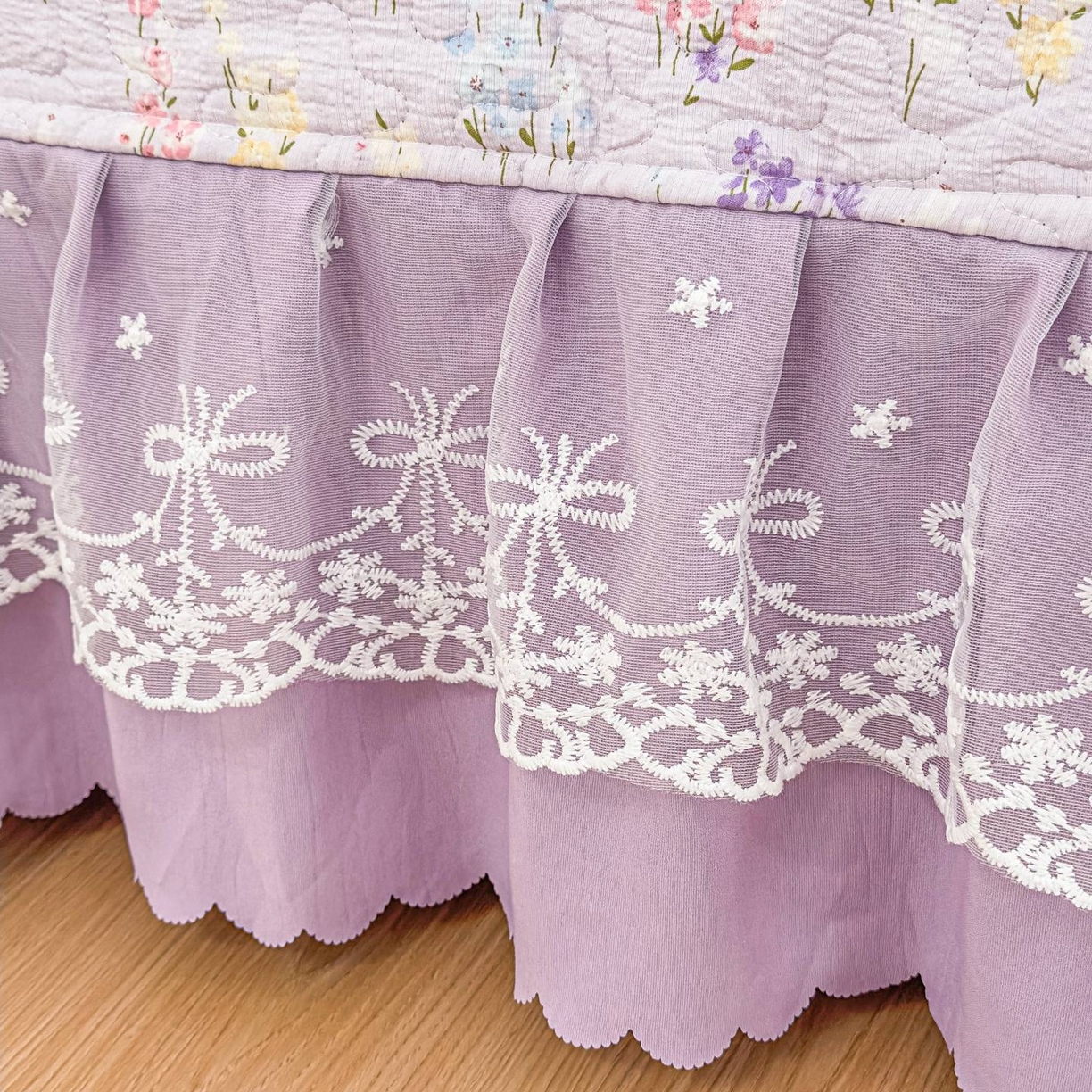 91家纺网 家纺一手货源 找家纺 雅眠居 2026直播爆款泡芙棉双层蕾丝花边床盖四件套 薰衣草