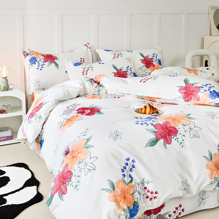 91家纺网 家纺一手货源 找家纺 登登 2024新款直播爆款清新风纯棉全棉三四件套 花样年华