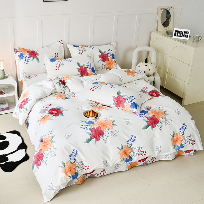 91家纺网 家纺一手货源 找家纺 登登 2024新款直播爆款清新风纯棉全棉三四件套 花样年华