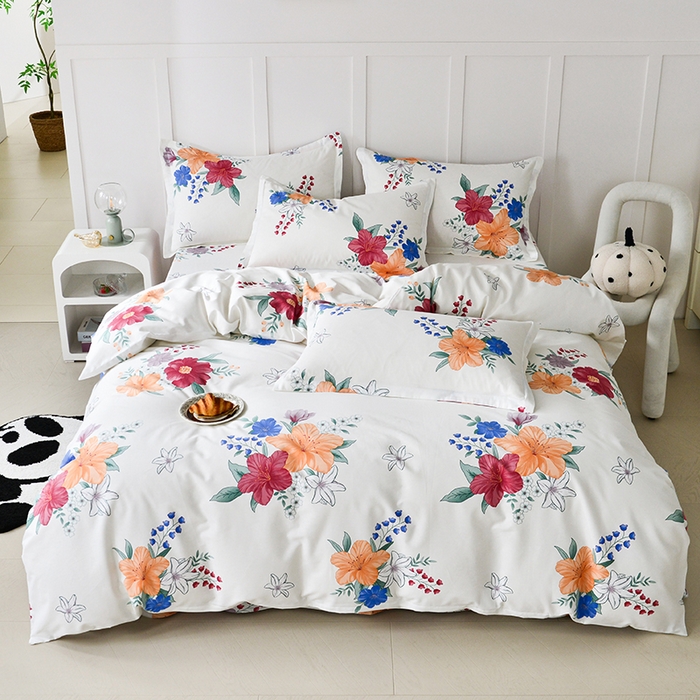 91家纺网 家纺一手货源 找家纺 登登 2024新款直播爆款清新风纯棉全棉三四件套 花样年华