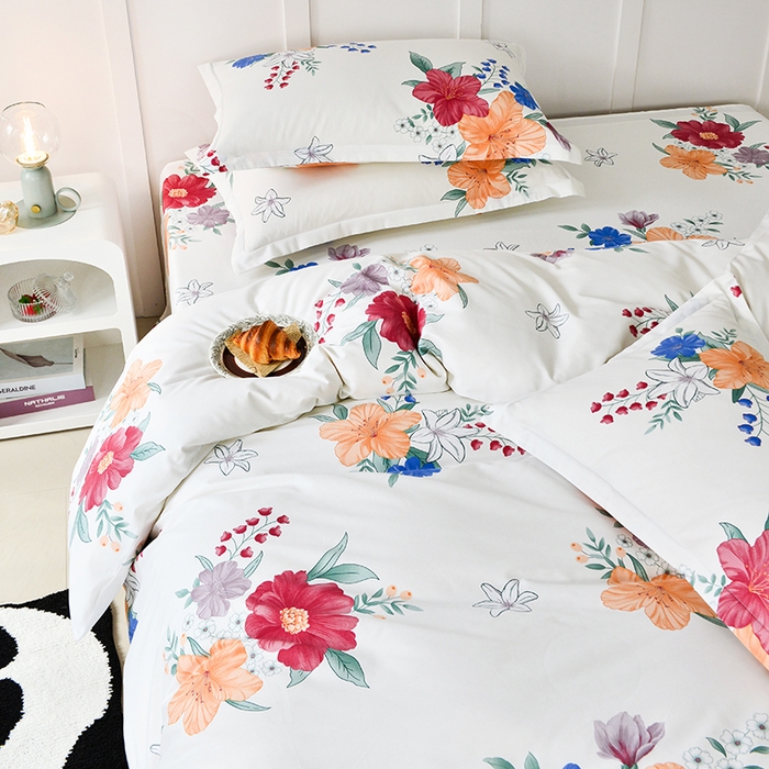 91家纺网 家纺一手货源 找家纺 登登 2024新款直播爆款清新风纯棉全棉三四件套 花样年华