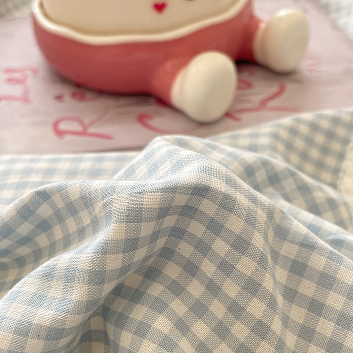 91家纺网 家纺一手货源 找家纺 桃心家居 2026春夏新款A类ins云柔水洗棉升级毛巾绣大眼睛大豆单夏被夏被四件套 水洗棉-大眼睛夏被小蓝格奶黄