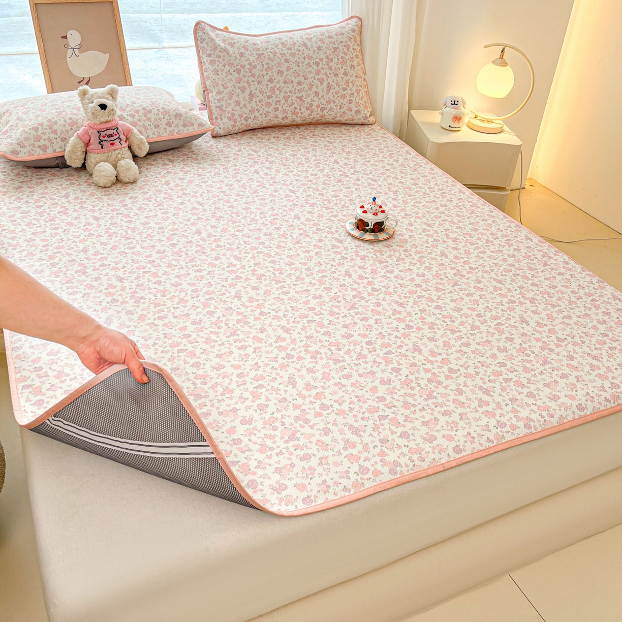 91家纺网 家纺一手货源 找家纺 川悦生活 2026新款凉感冰丝席大床小阪冰丝凉席 席清新花芋