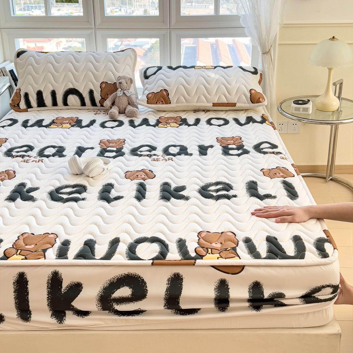 91家纺网 家纺一手货源 找家纺 希廷顿 2026新款印花夹棉防水床笠单床笠床笠单件 luck熊