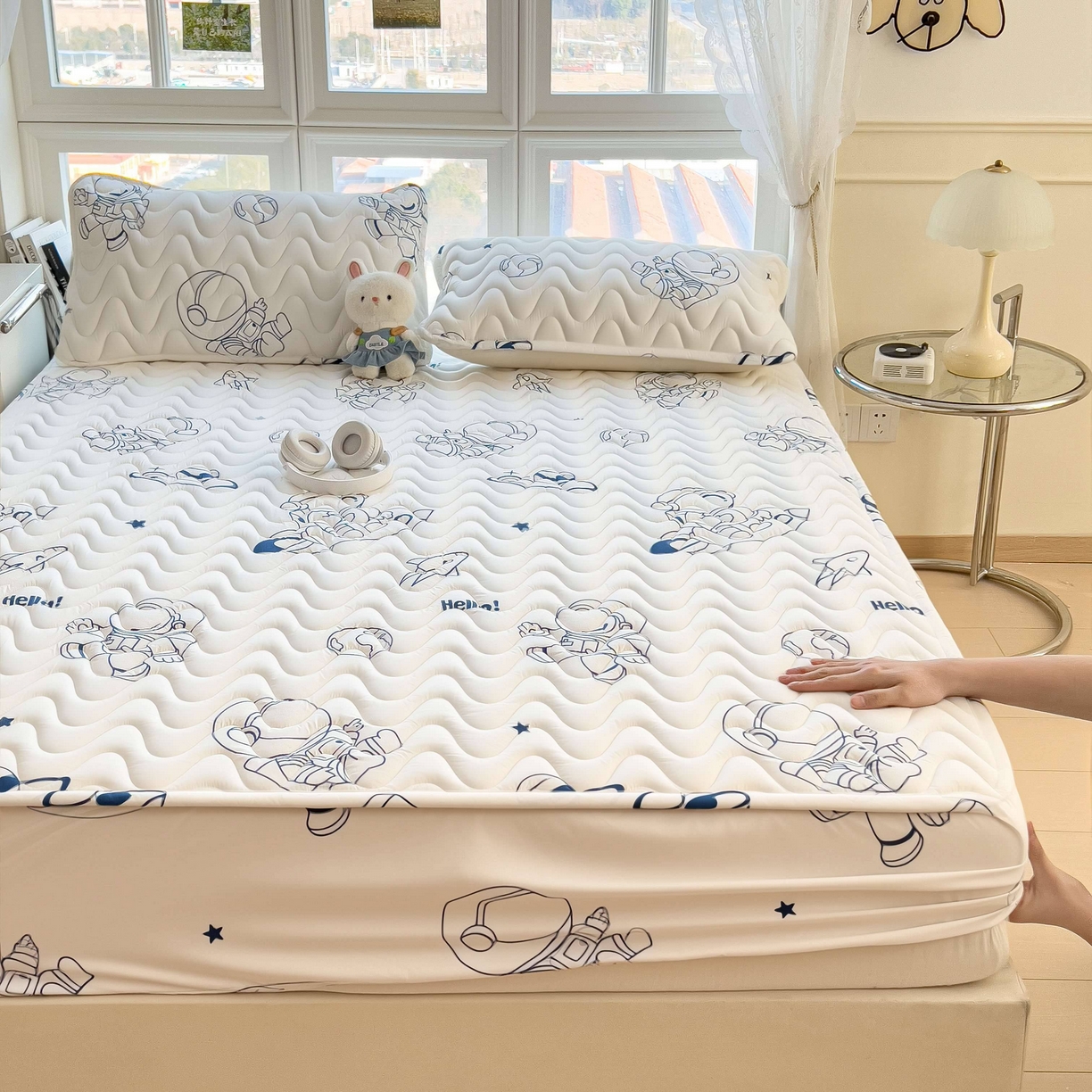 91家纺网 家纺一手货源 找家纺 希廷顿 2026新款印花夹棉防水床笠单床笠床笠单件 太空人