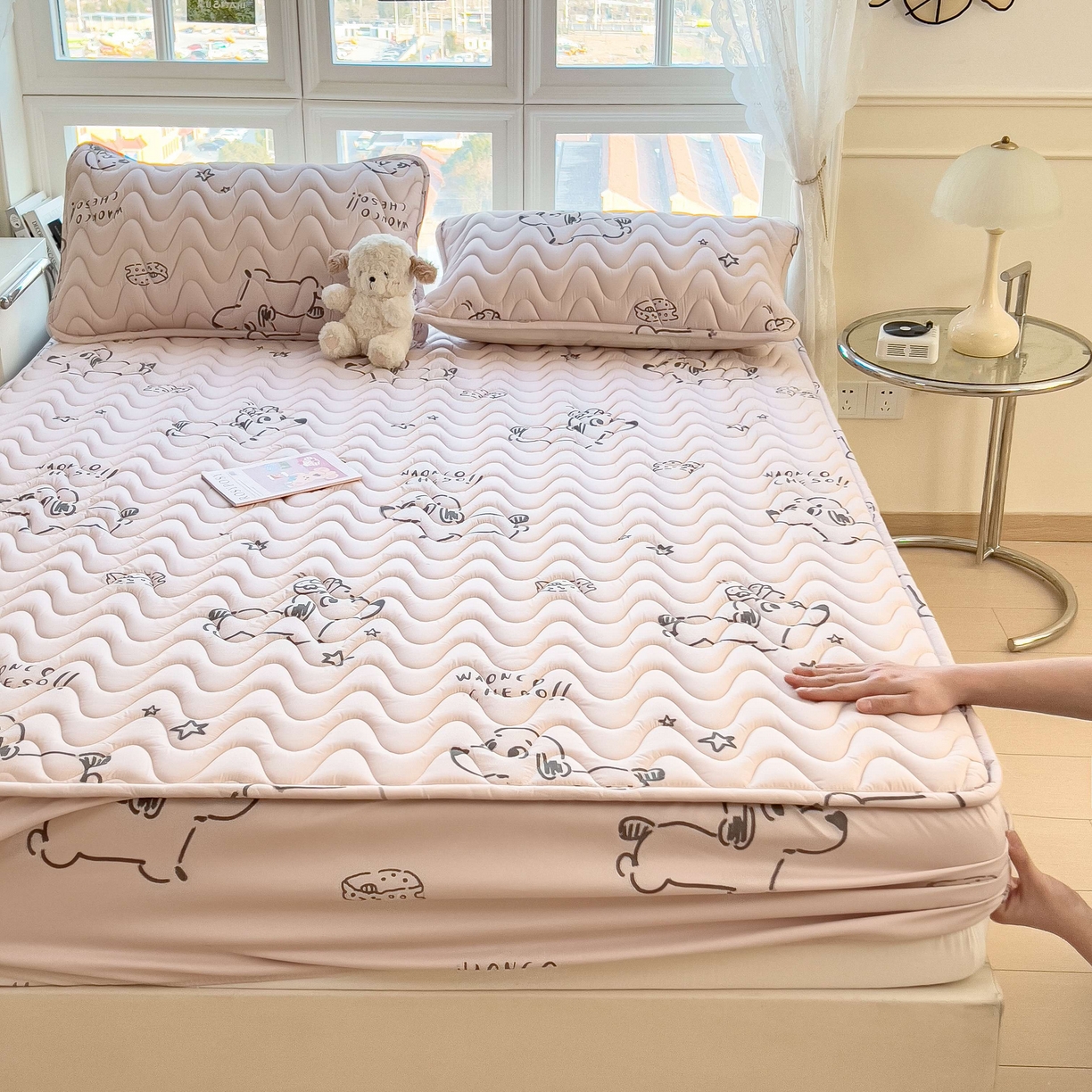 91家纺网 家纺一手货源 找家纺 希廷顿 2026新款印花夹棉防水床笠单床笠床笠单件 星星犬