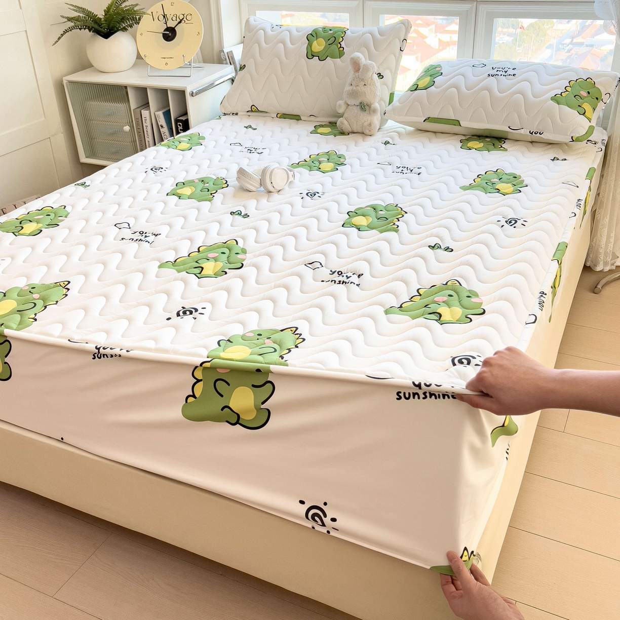 91家纺网 家纺一手货源 找家纺 希廷顿 2026新款印花夹棉防水床笠单床笠床笠单件 小恐龙