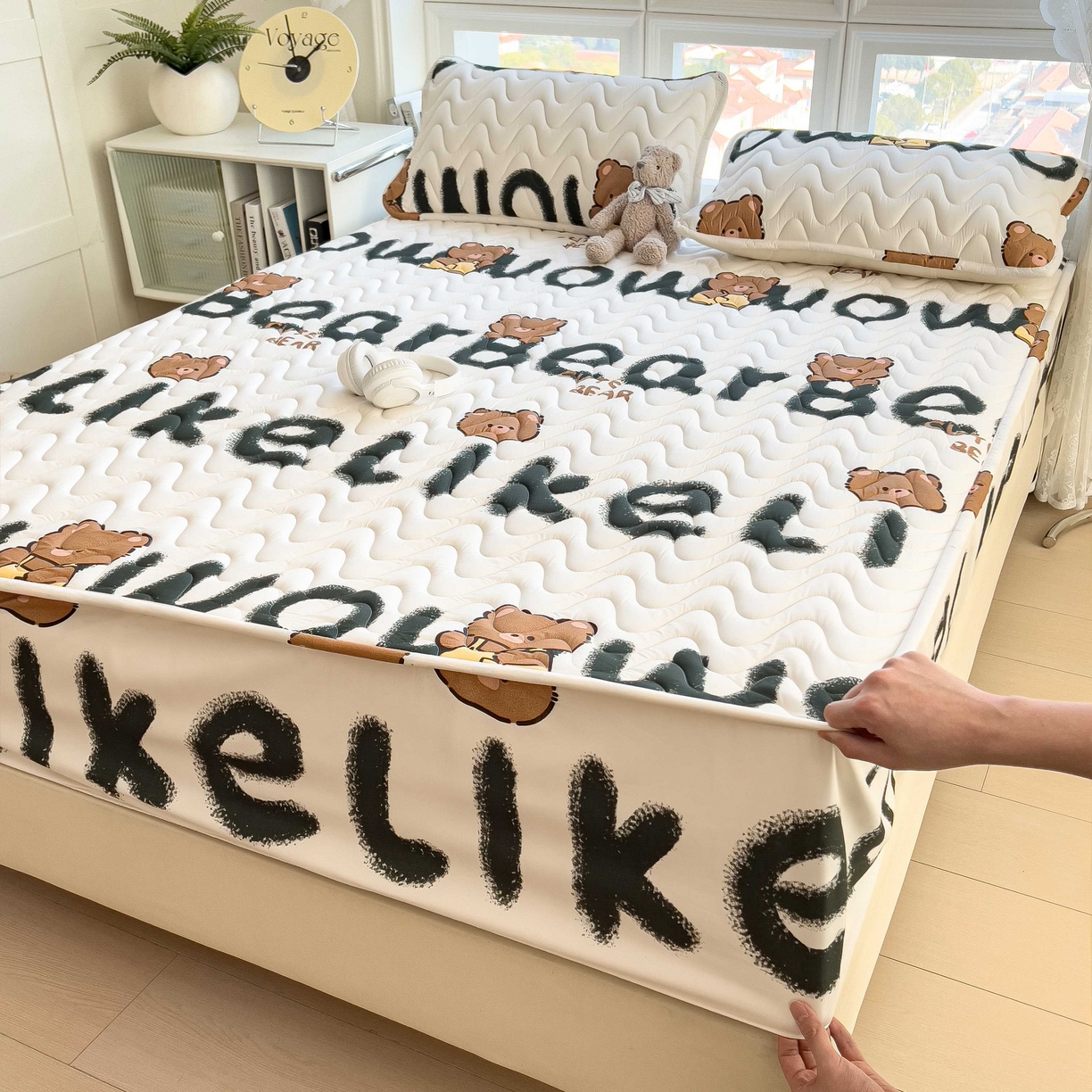 91家纺网 家纺一手货源 找家纺 希廷顿 2026新款印花夹棉防水床笠单床笠床笠单件 luck熊