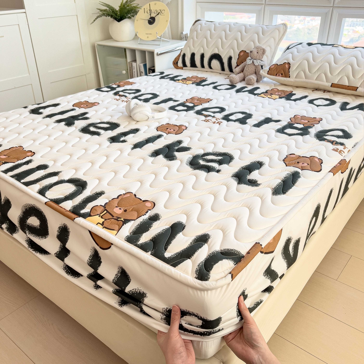 91家纺网 家纺一手货源 找家纺 希廷顿 2026新款印花夹棉防水床笠单床笠床笠单件 luck熊