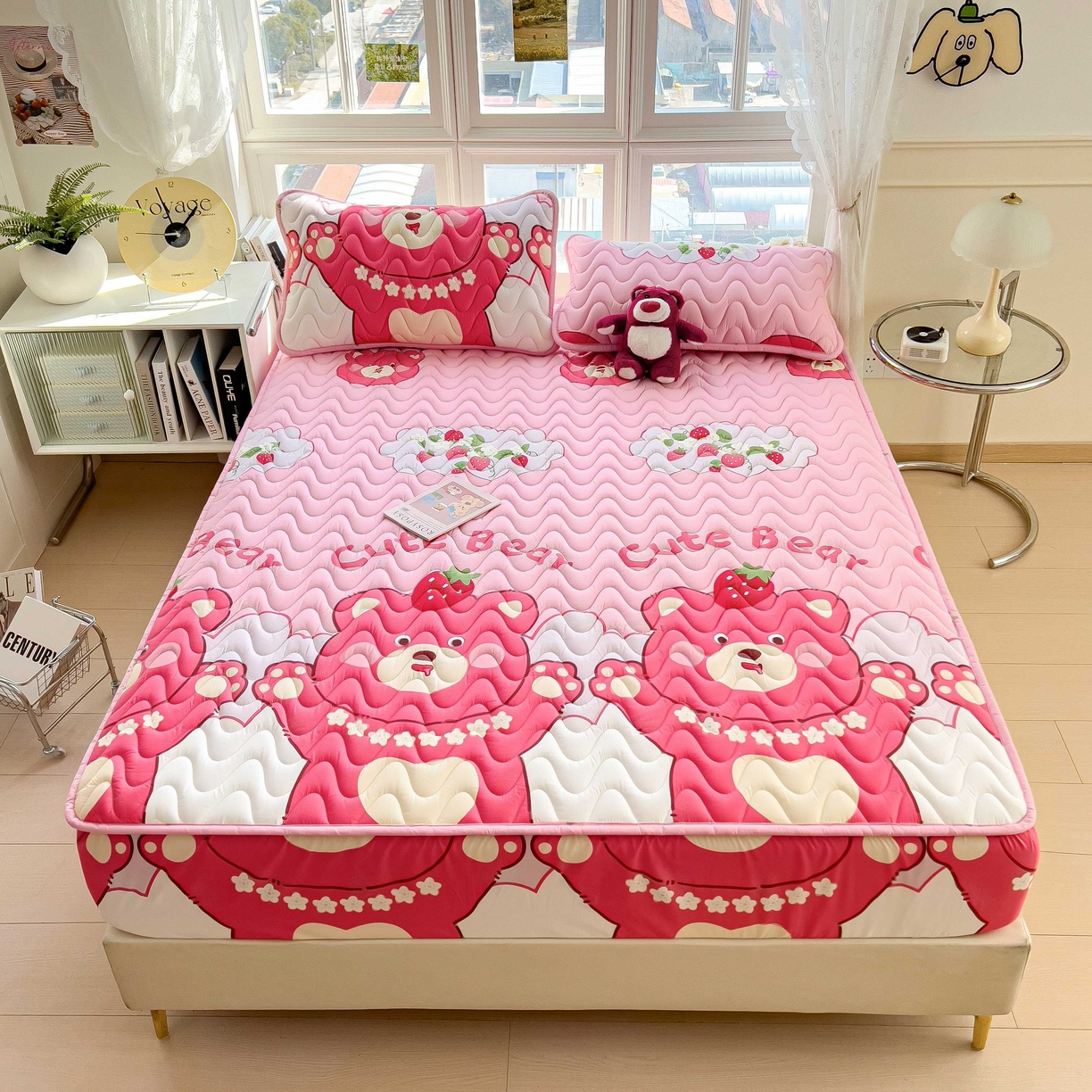 91家纺网 家纺一手货源 找家纺 希廷顿 2026新款印花夹棉防水床笠单床笠床笠单件 草莓熊