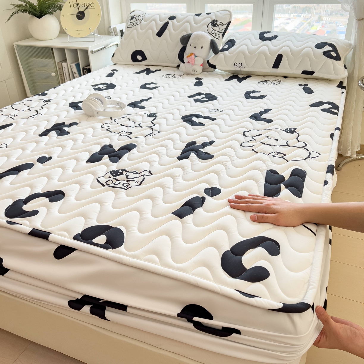 希廷顿 2026新款印花夹棉防水床笠单床笠床笠单件 萌宠狗