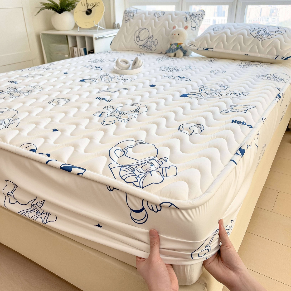 91家纺网 家纺一手货源 找家纺 希廷顿 2026新款印花夹棉防水床笠单床笠床笠单件 太空人