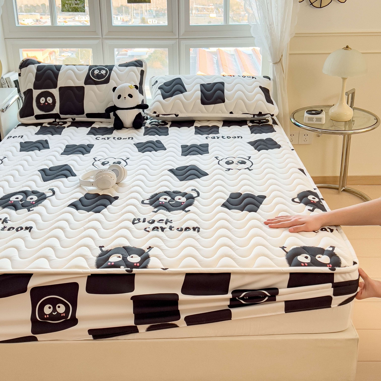 91家纺网 家纺一手货源 找家纺 希廷顿 2026新款印花夹棉防水床笠单床笠床笠单件 小煤球