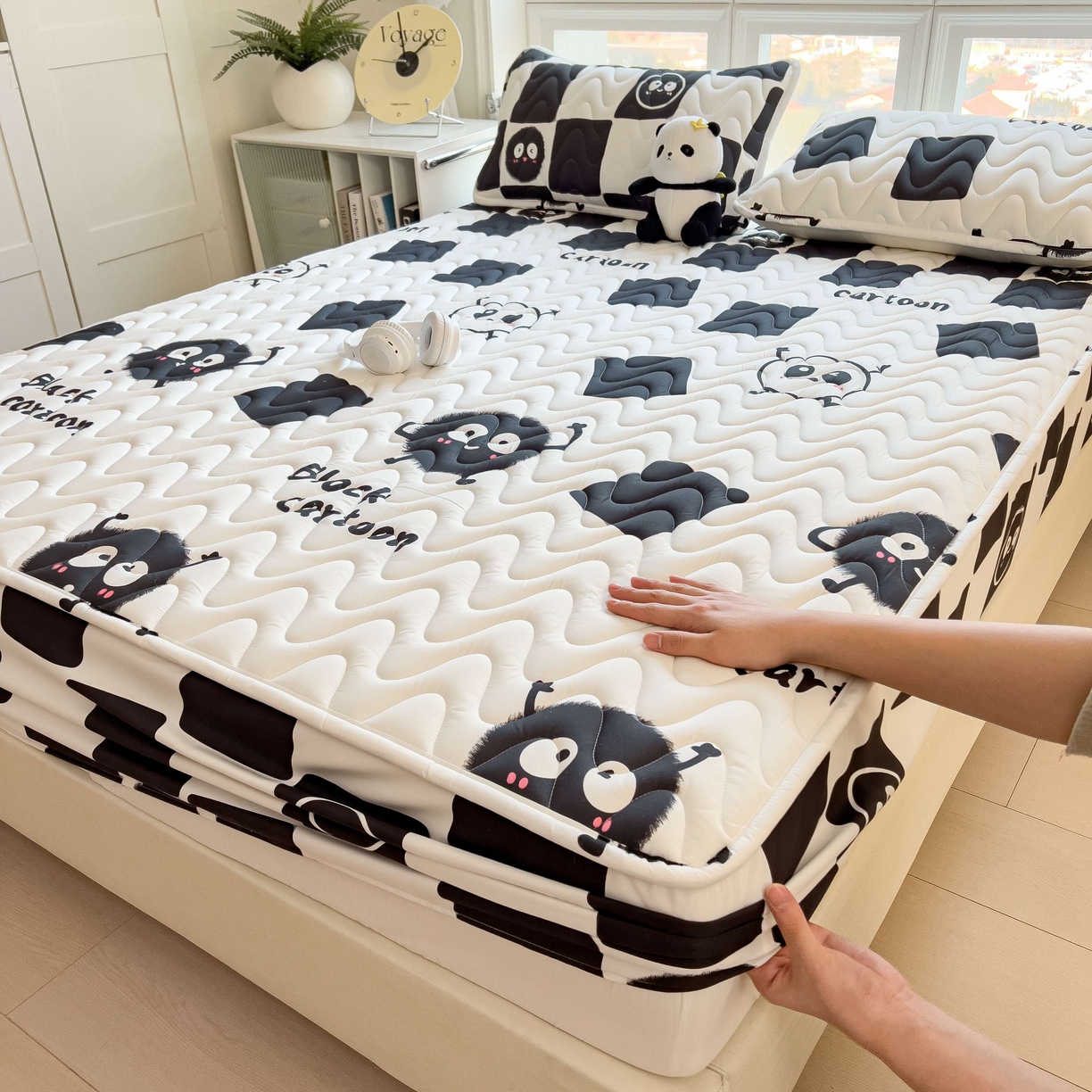 91家纺网 家纺一手货源 找家纺 希廷顿 2026新款印花夹棉防水床笠单床笠床笠单件 小煤球