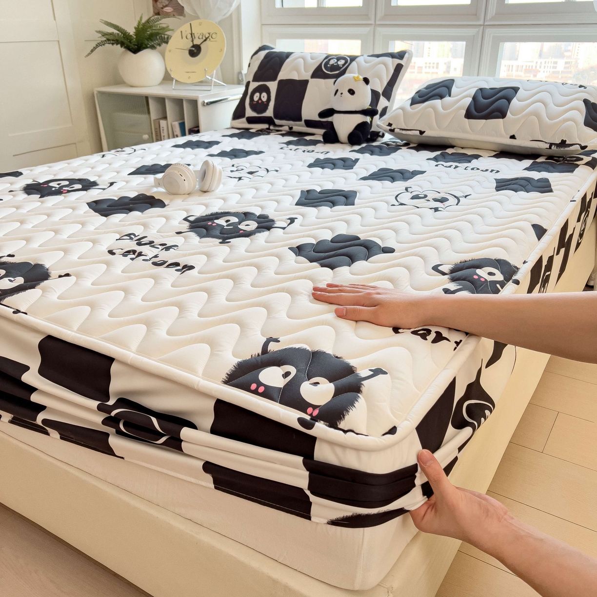 91家纺网 家纺一手货源 找家纺 希廷顿 2026新款印花夹棉防水床笠单床笠床笠单件 小煤球