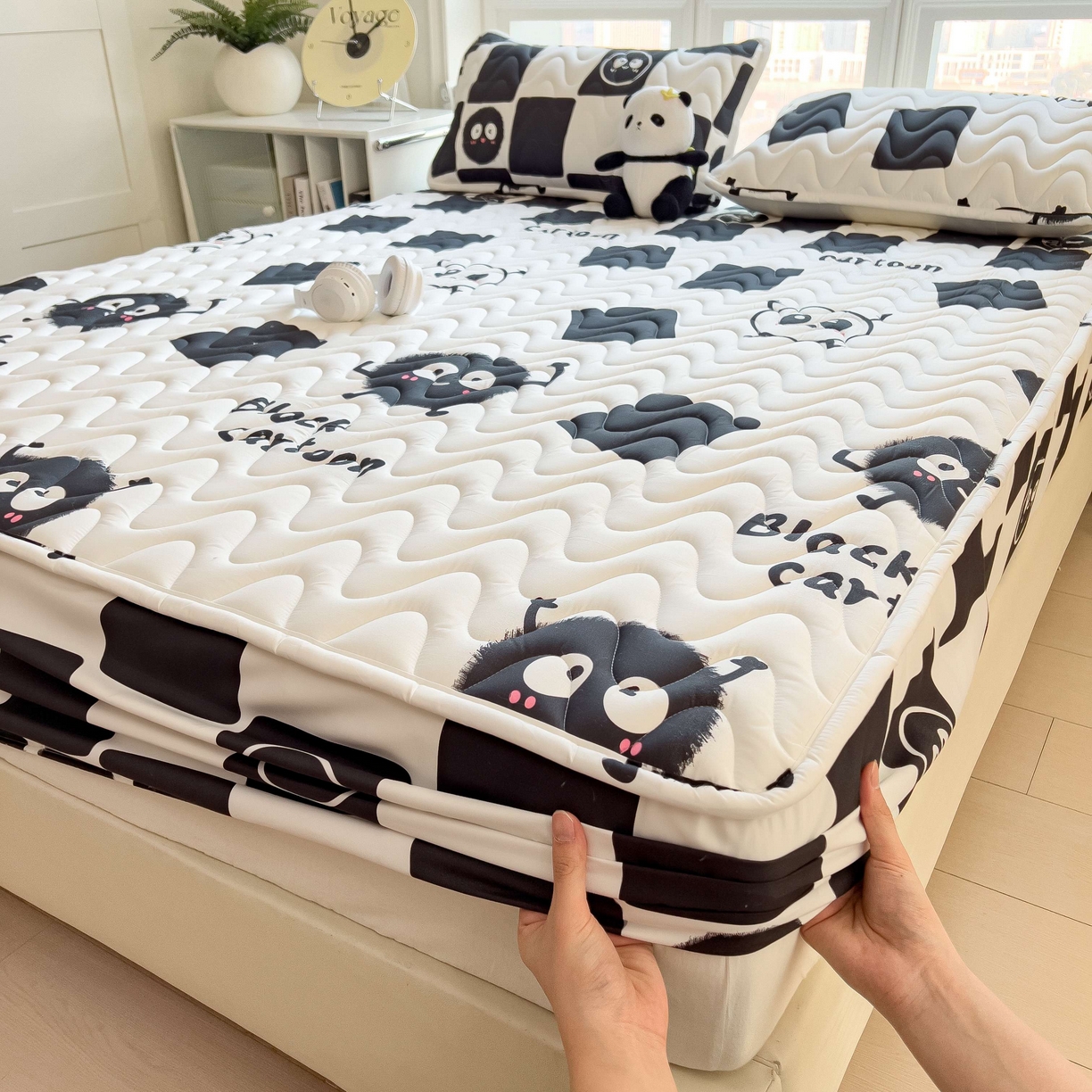 91家纺网 家纺一手货源 找家纺 希廷顿 2026新款印花夹棉防水床笠单床笠床笠单件 小煤球