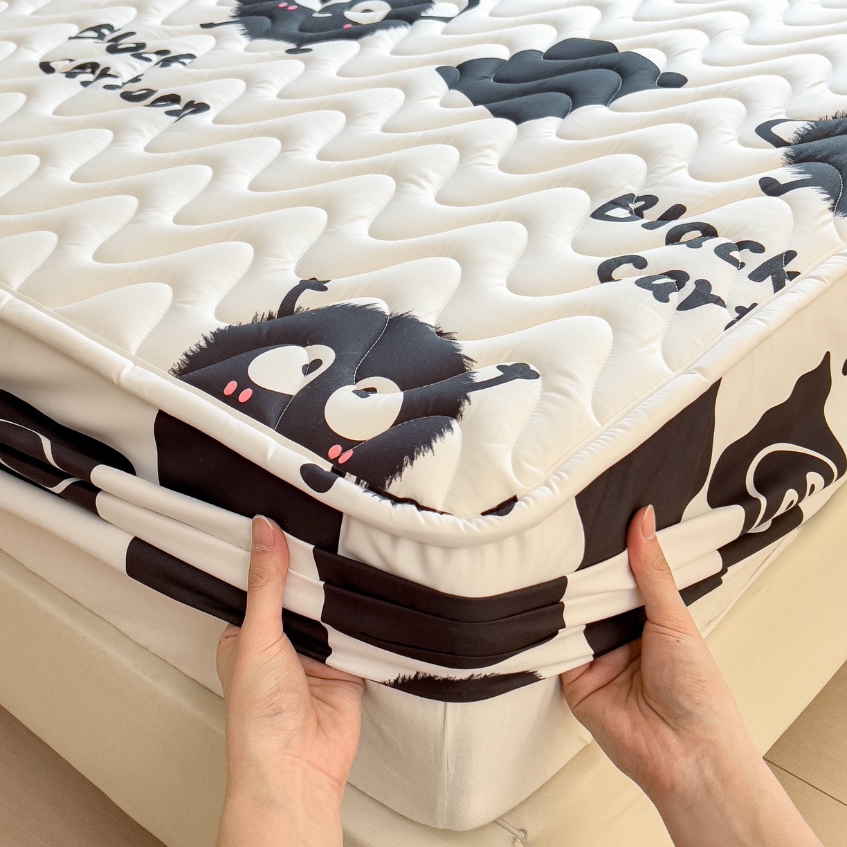 91家纺网 家纺一手货源 找家纺 希廷顿 2026新款印花夹棉防水床笠单床笠床笠单件 小煤球