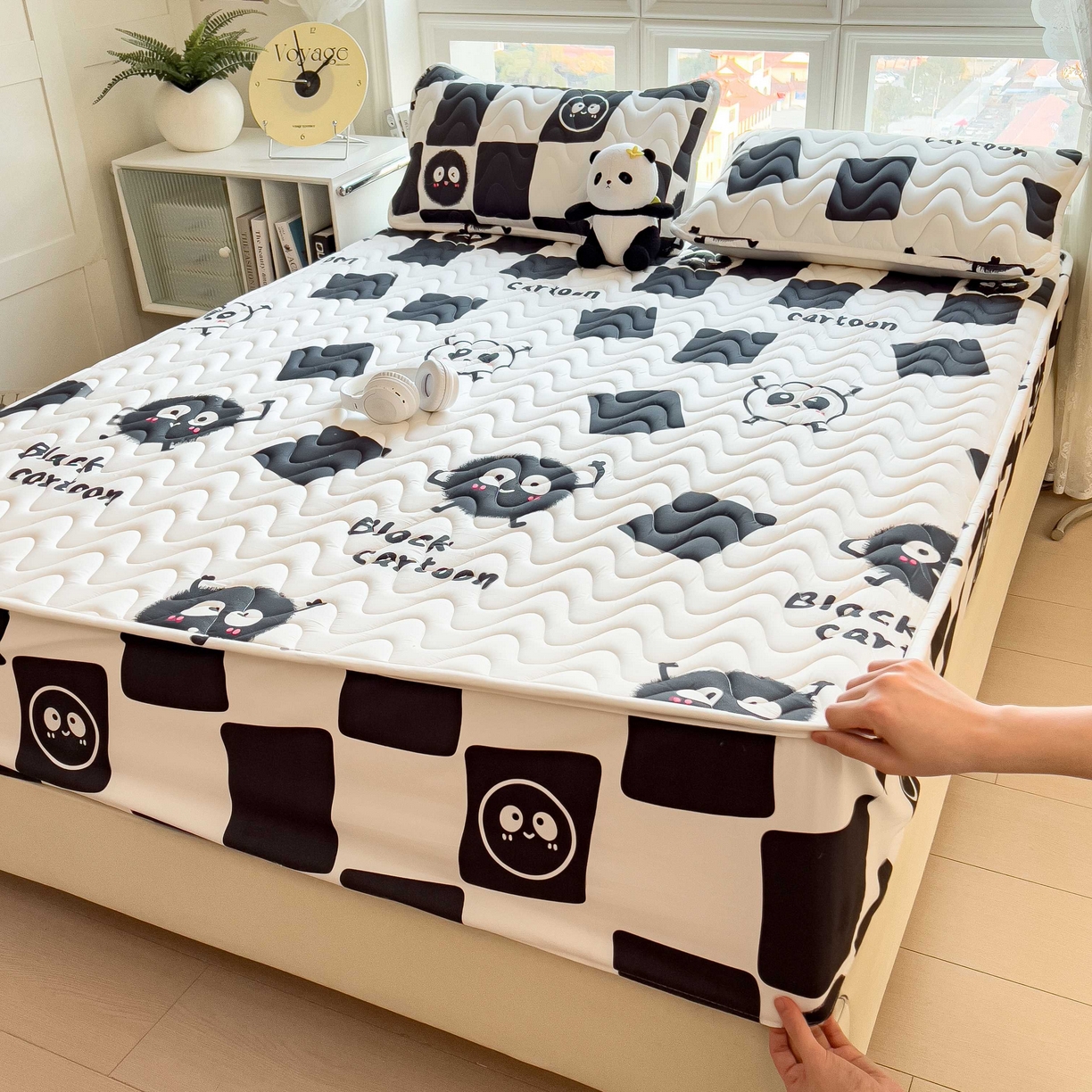 91家纺网 家纺一手货源 找家纺 希廷顿 2026新款印花夹棉防水床笠单床笠床笠单件 小煤球