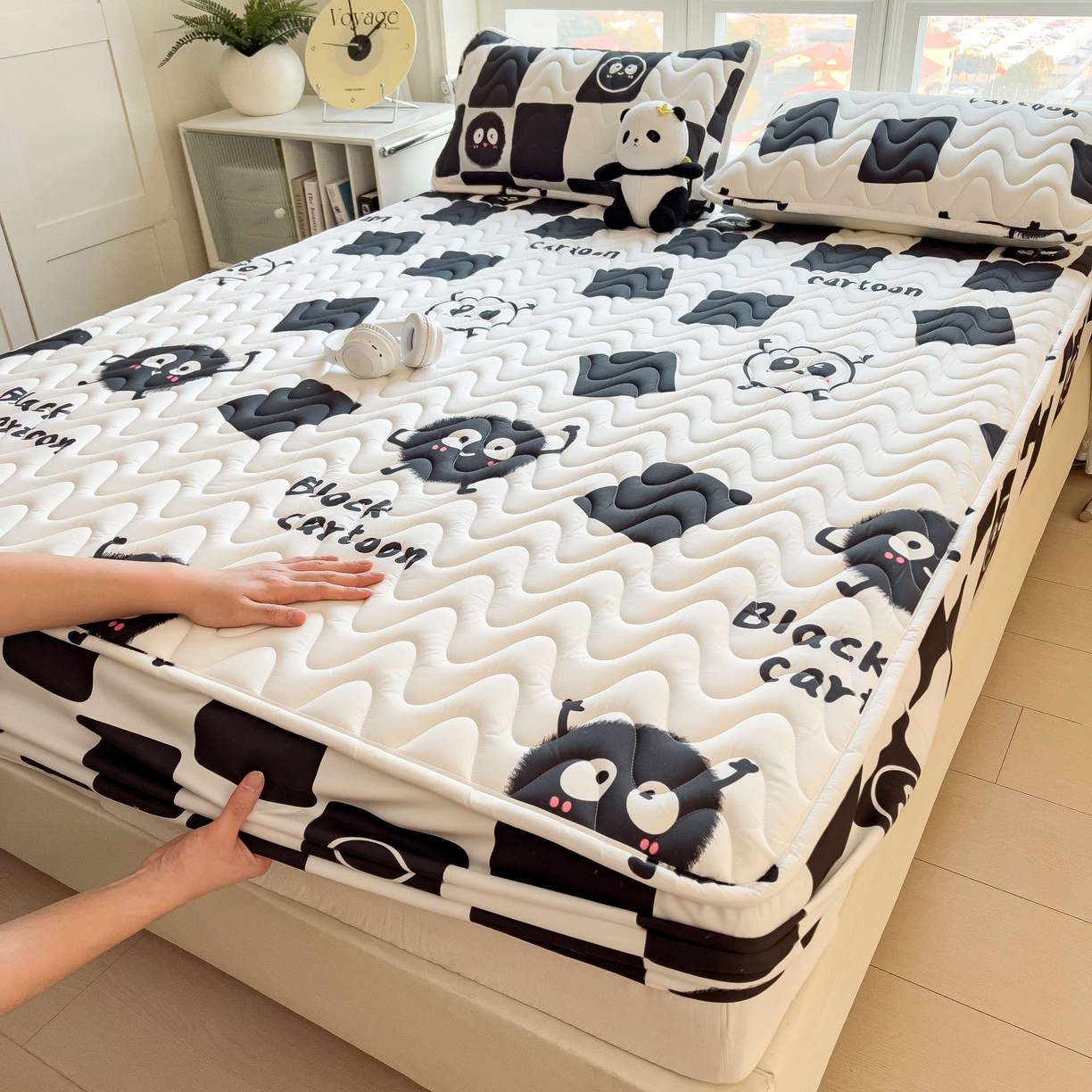 91家纺网 家纺一手货源 找家纺 希廷顿 2026新款印花夹棉防水床笠单床笠床笠单件 小煤球