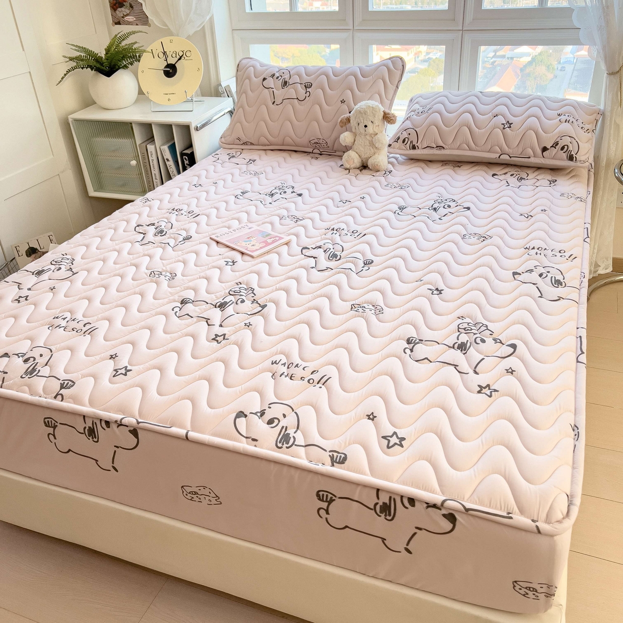 91家纺网 家纺一手货源 找家纺 希廷顿 2026新款印花夹棉防水床笠单床笠床笠单件 星星犬