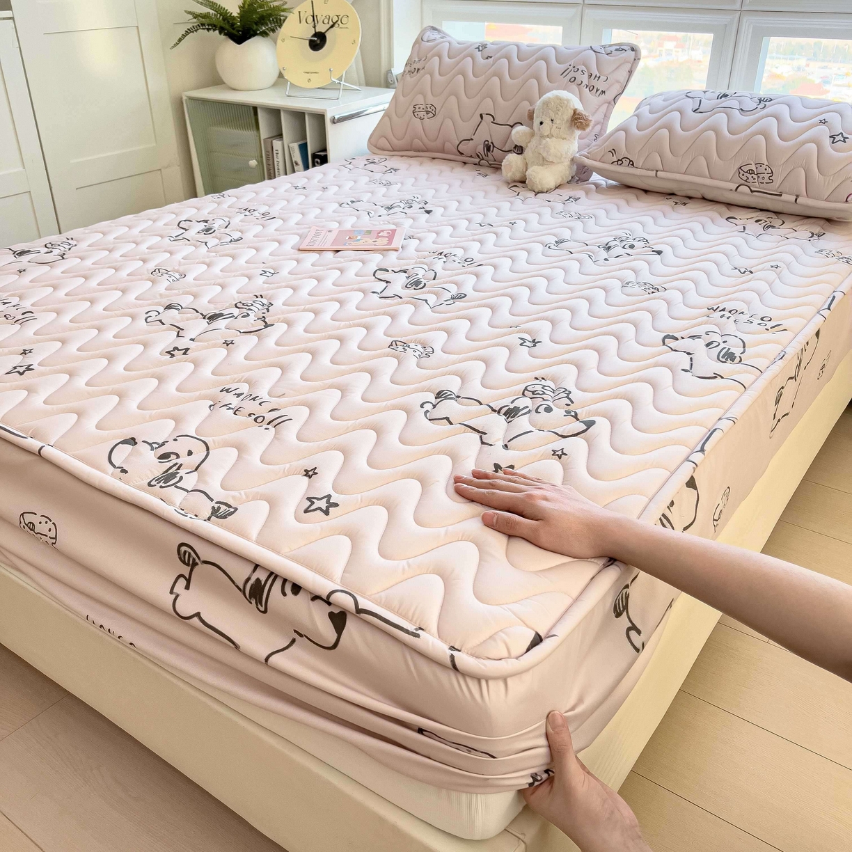 91家纺网 家纺一手货源 找家纺 希廷顿 2026新款印花夹棉防水床笠单床笠床笠单件 星星犬