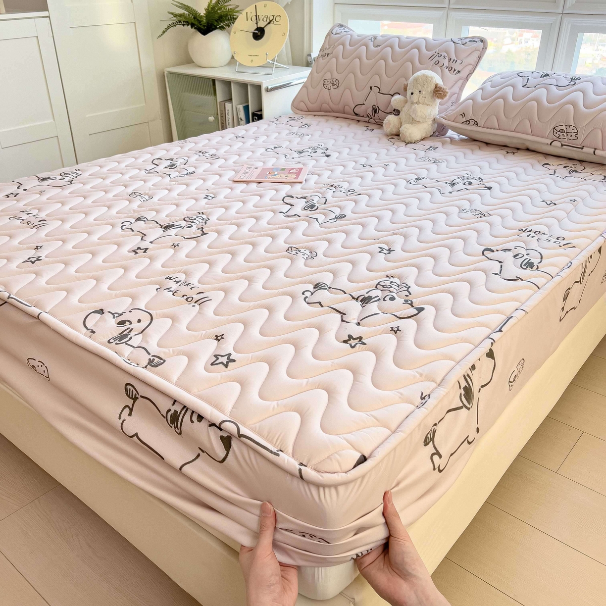 91家纺网 家纺一手货源 找家纺 希廷顿 2026新款印花夹棉防水床笠单床笠床笠单件 星星犬