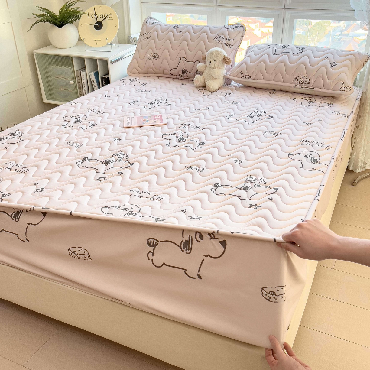 91家纺网 家纺一手货源 找家纺 希廷顿 2026新款印花夹棉防水床笠单床笠床笠单件 星星犬