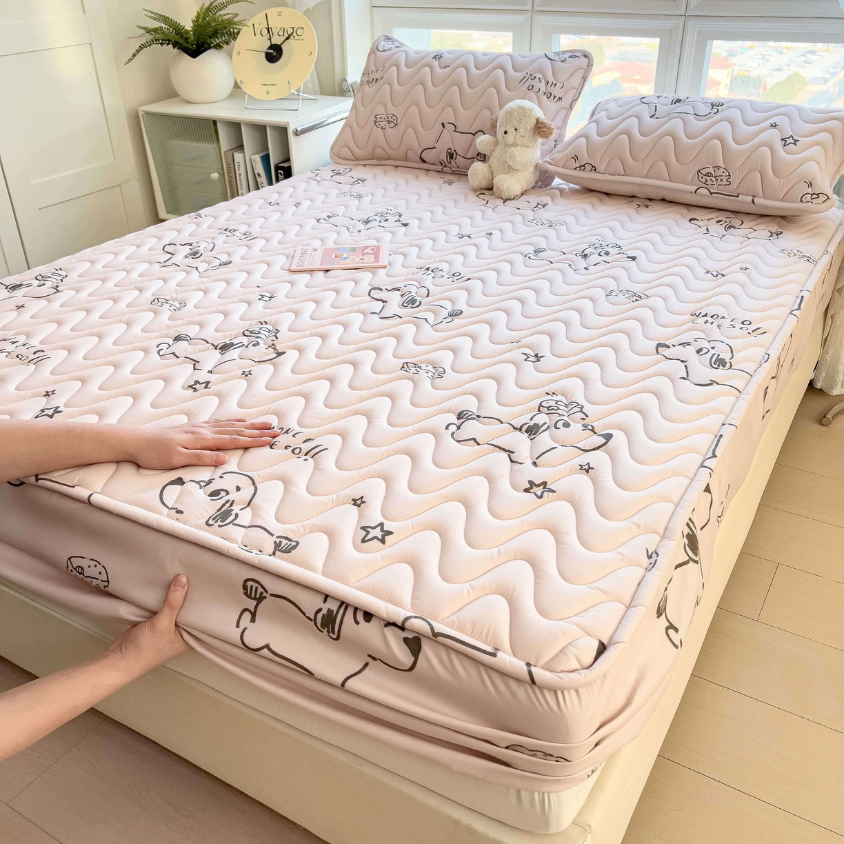 91家纺网 家纺一手货源 找家纺 希廷顿 2026新款印花夹棉防水床笠单床笠床笠单件 星星犬