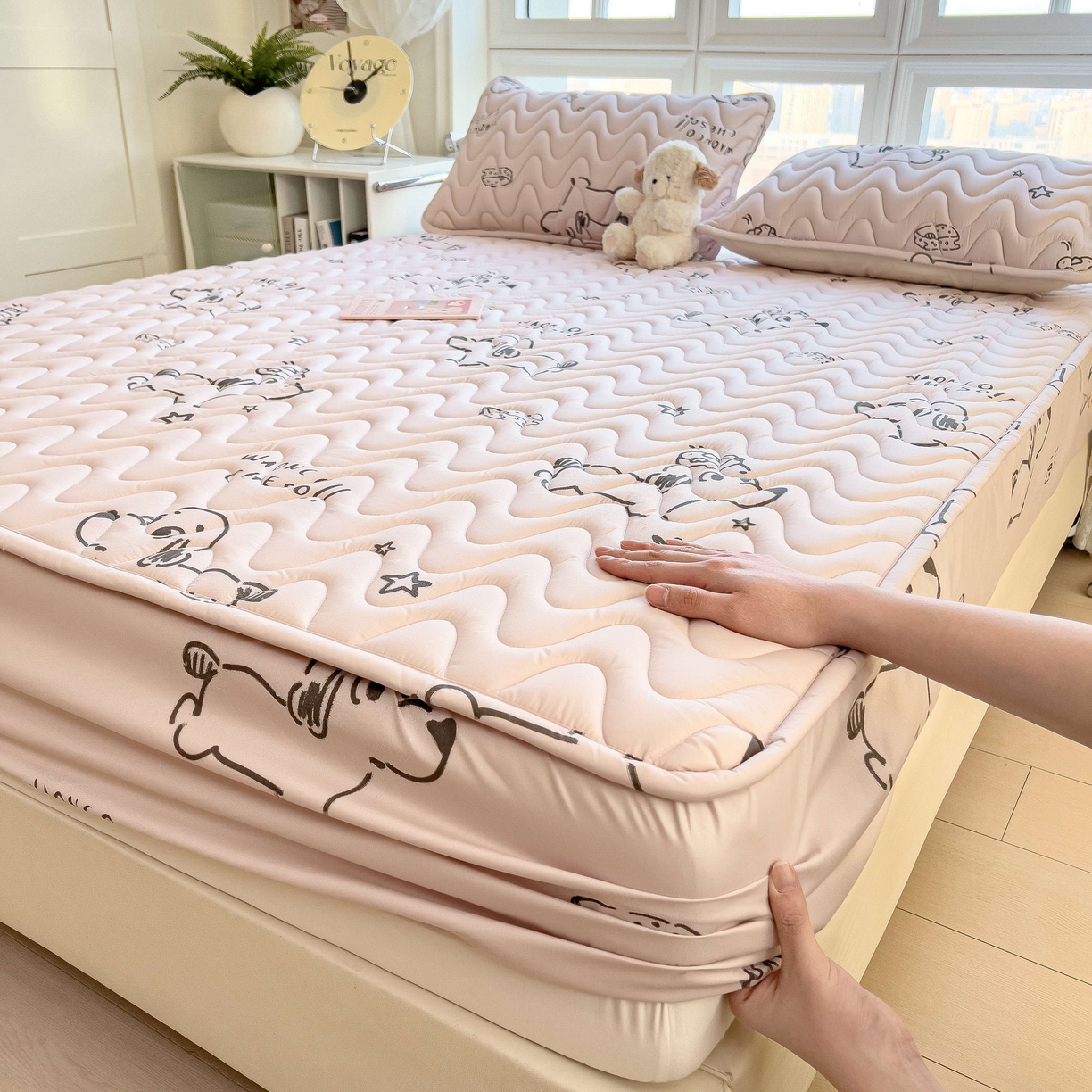 91家纺网 家纺一手货源 找家纺 希廷顿 2026新款印花夹棉防水床笠单床笠床笠单件 星星犬