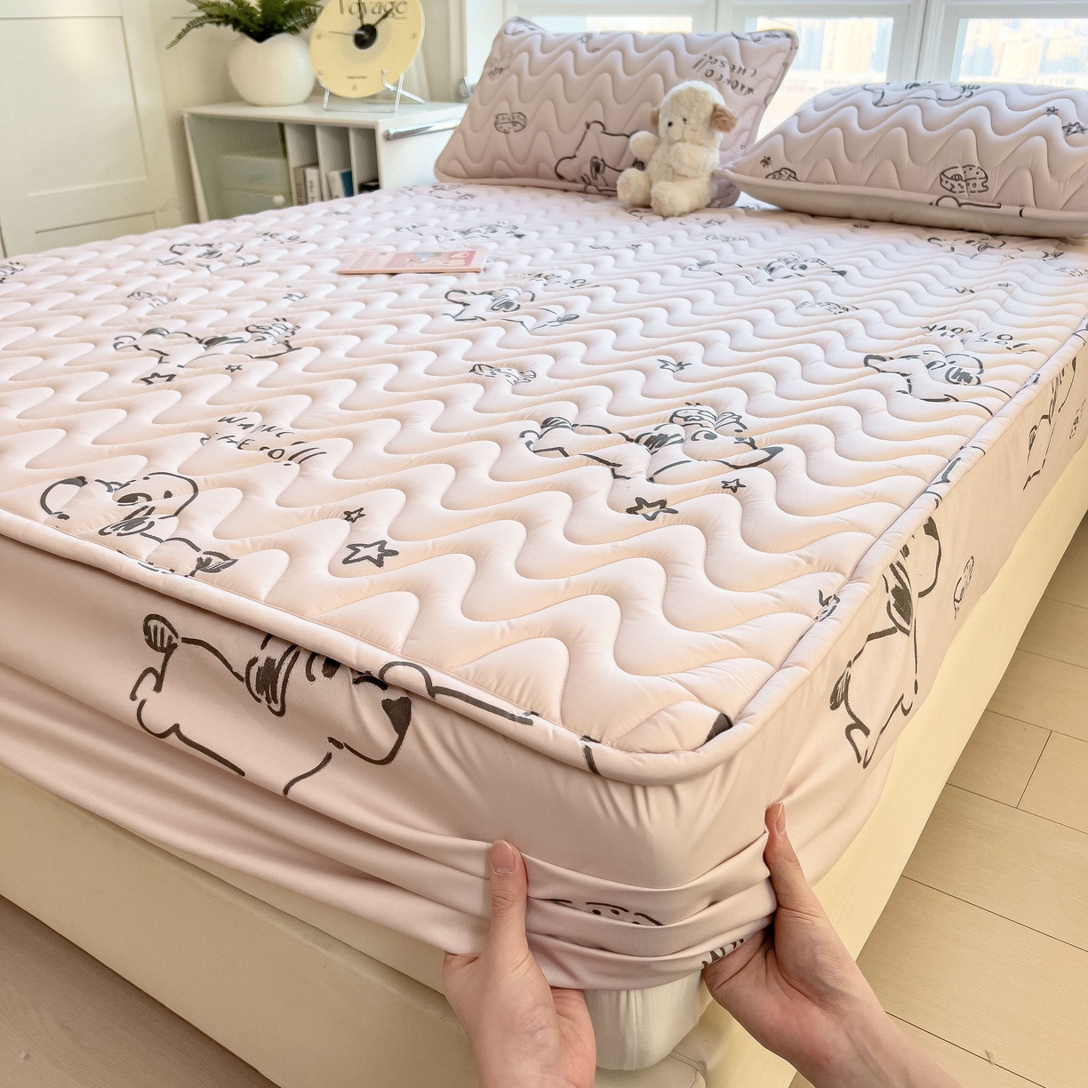 91家纺网 家纺一手货源 找家纺 希廷顿 2026新款印花夹棉防水床笠单床笠床笠单件 星星犬