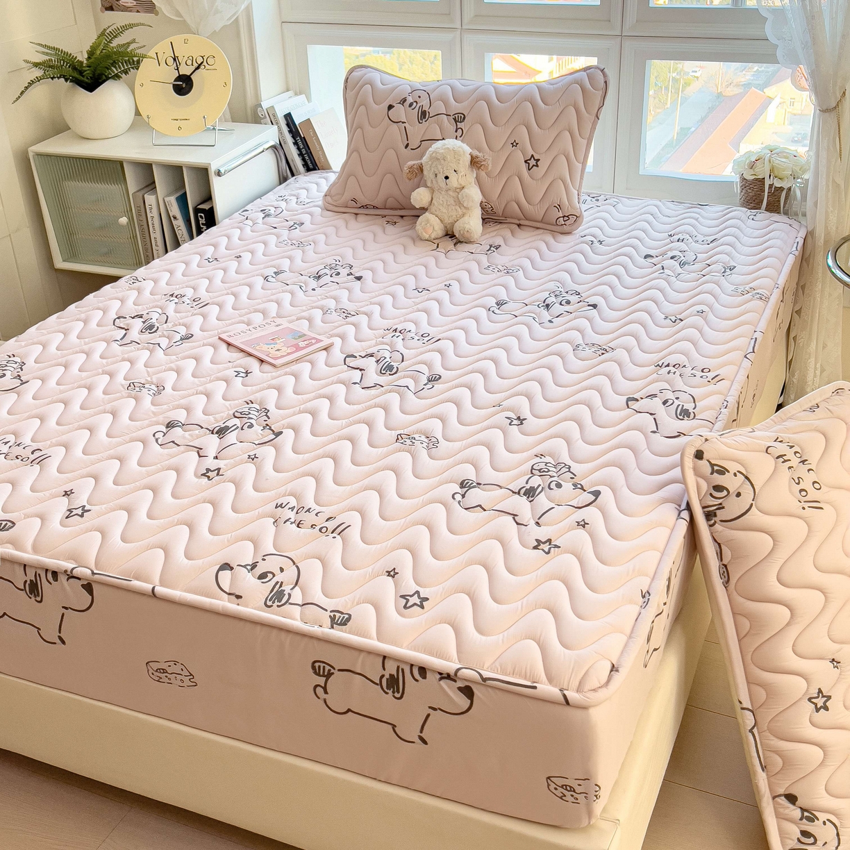 91家纺网 家纺一手货源 找家纺 希廷顿 2026新款印花夹棉防水床笠单床笠床笠单件 星星犬