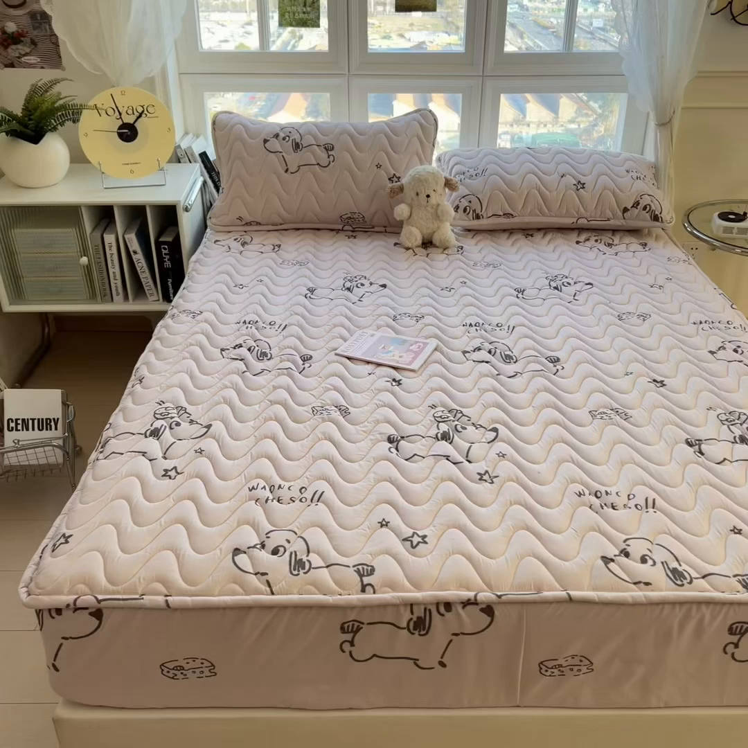 91家纺网 家纺一手货源 找家纺 希廷顿 2026新款印花夹棉防水床笠单床笠床笠单件 星星犬