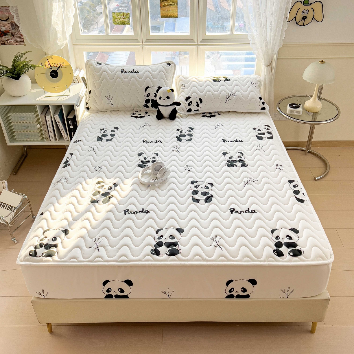 91家纺网 家纺一手货源 找家纺 希廷顿 2026新款印花夹棉防水床笠单床笠床笠单件 熊猫攀竹