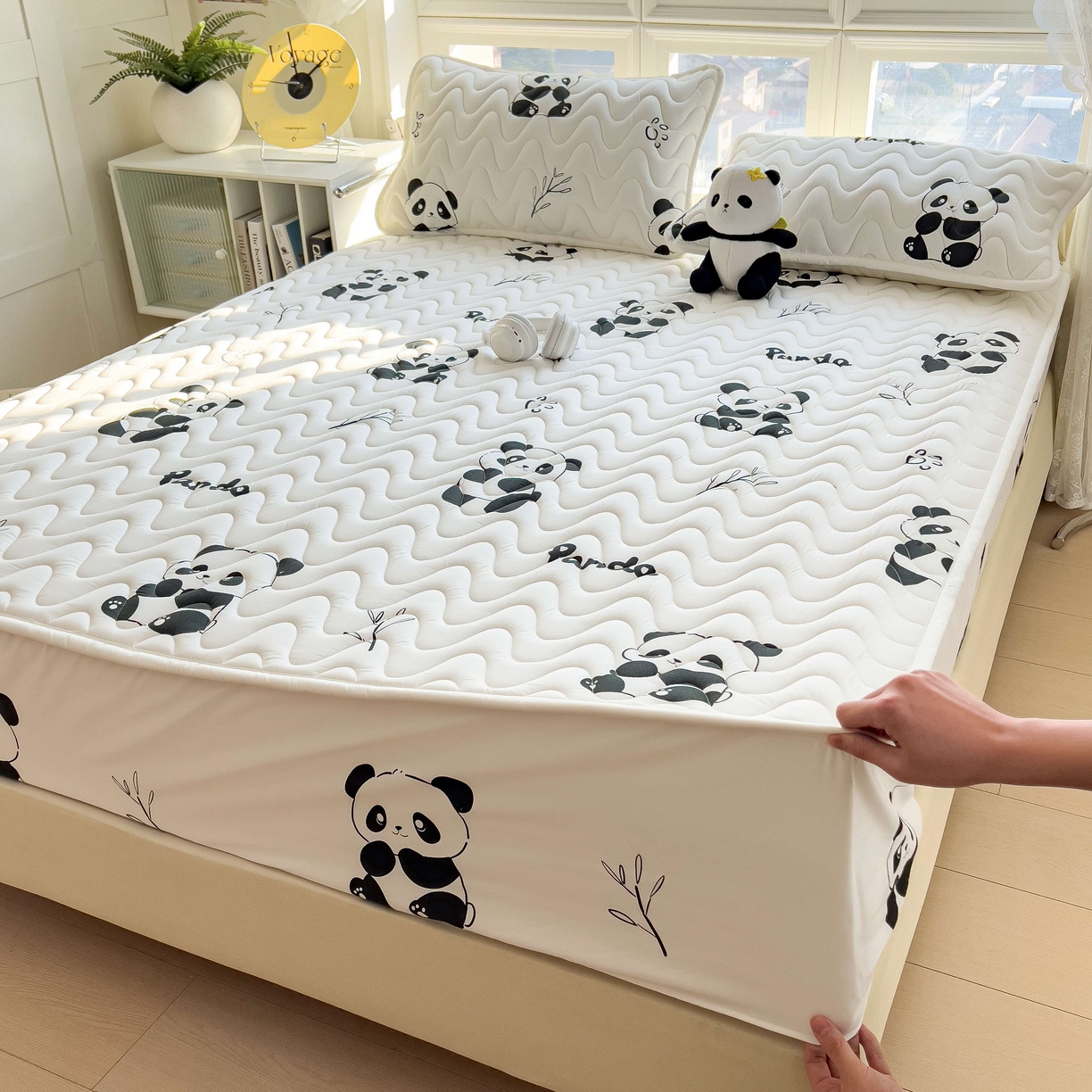 91家纺网 家纺一手货源 找家纺 希廷顿 2026新款印花夹棉防水床笠单床笠床笠单件 熊猫攀竹