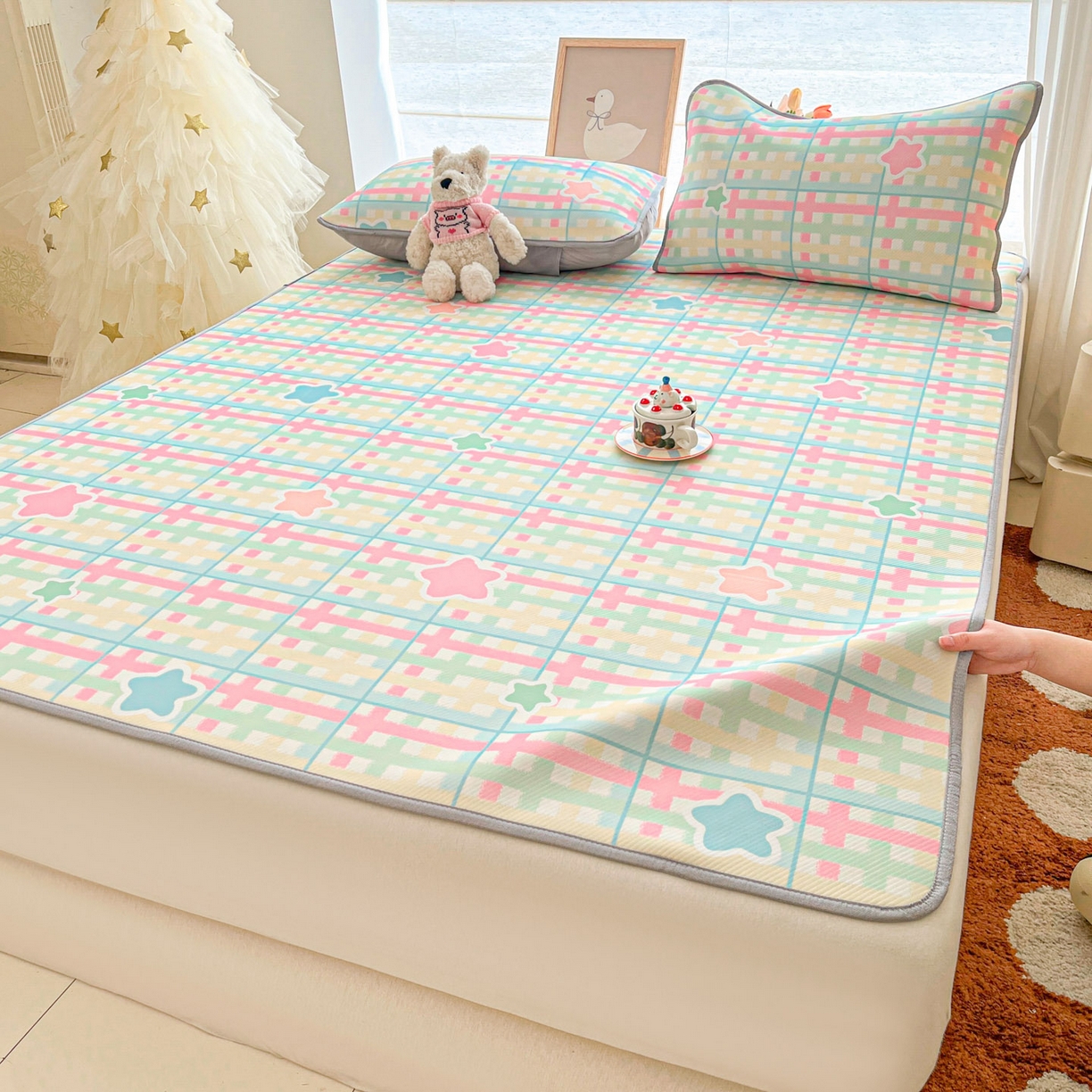 91家纺网 家纺一手货源 找家纺 川悦生活 2026新款凉感冰丝席大床小阪冰丝凉席 席杏仁小星星