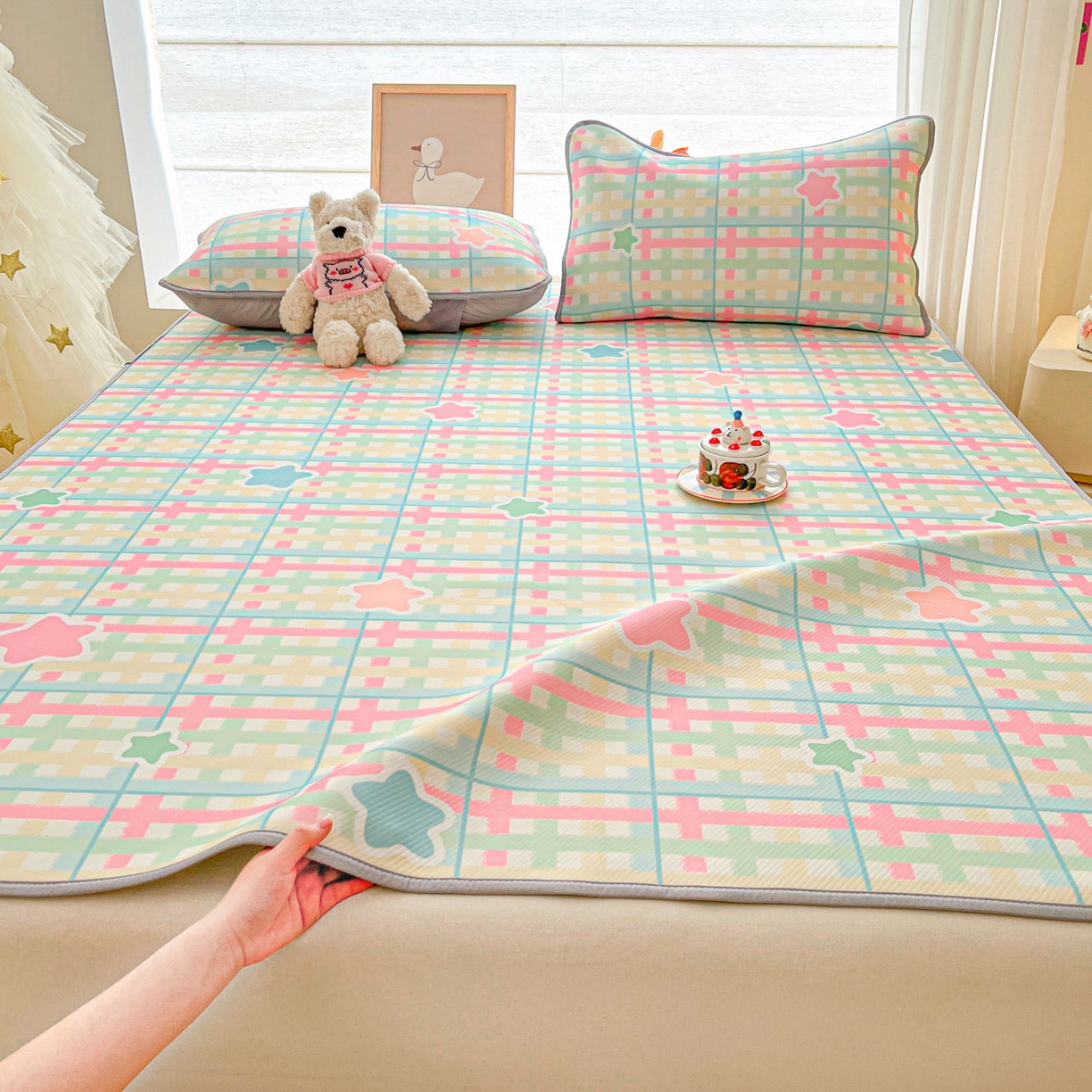 91家纺网 家纺一手货源 找家纺 川悦生活 2026新款凉感冰丝席大床小阪冰丝凉席 席杏仁小星星