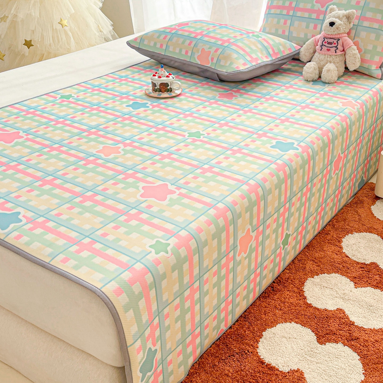 91家纺网 家纺一手货源 找家纺 川悦生活 2026新款凉感冰丝席大床小阪冰丝凉席 席杏仁小星星