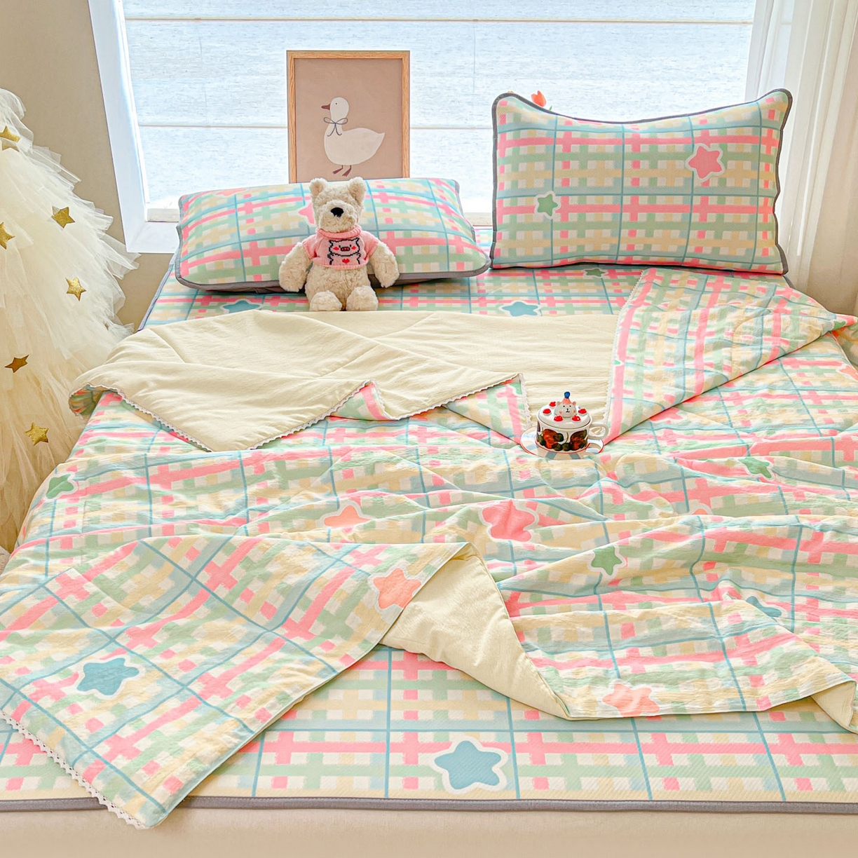 91家纺网 家纺一手货源 找家纺 川悦生活 2026新款凉感冰丝席大床小阪冰丝凉席 席杏仁小星星