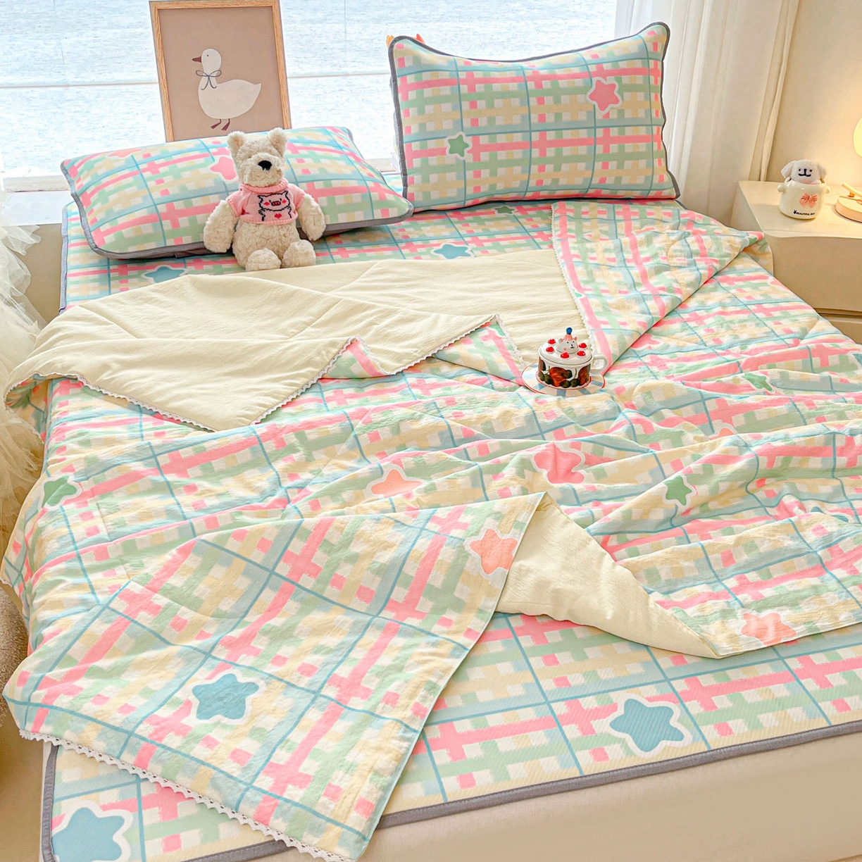 91家纺网 家纺一手货源 找家纺 川悦生活 2026新款凉感冰丝席大床小阪冰丝凉席 席杏仁小星星