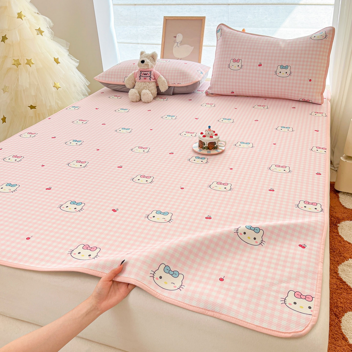 91家纺网 家纺一手货源 找家纺 川悦生活 2026新款凉感冰丝席大床小阪冰丝凉席 席樱桃小奶喵