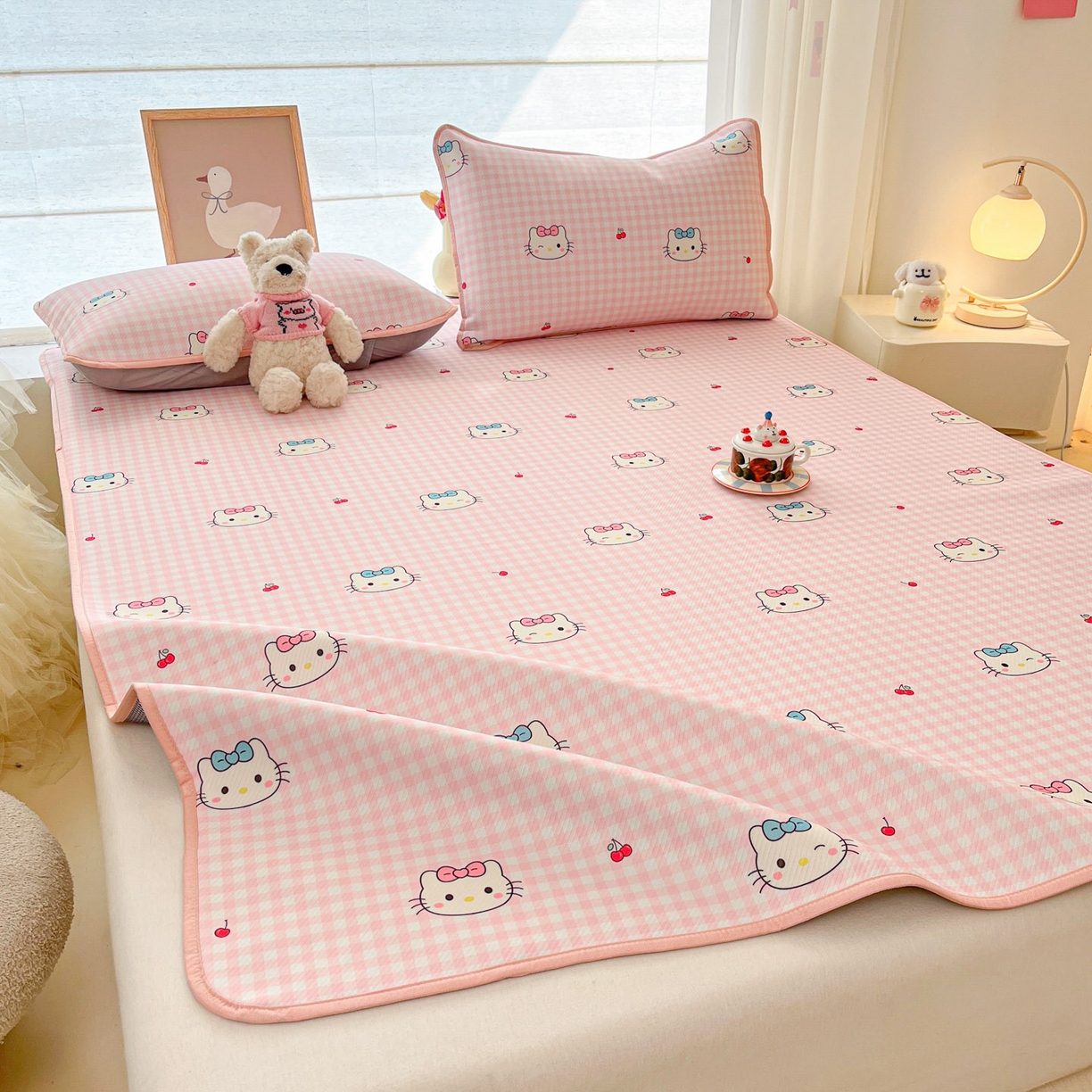 91家纺网 家纺一手货源 找家纺 川悦生活 2026新款凉感冰丝席大床小阪冰丝凉席 席樱桃小奶喵