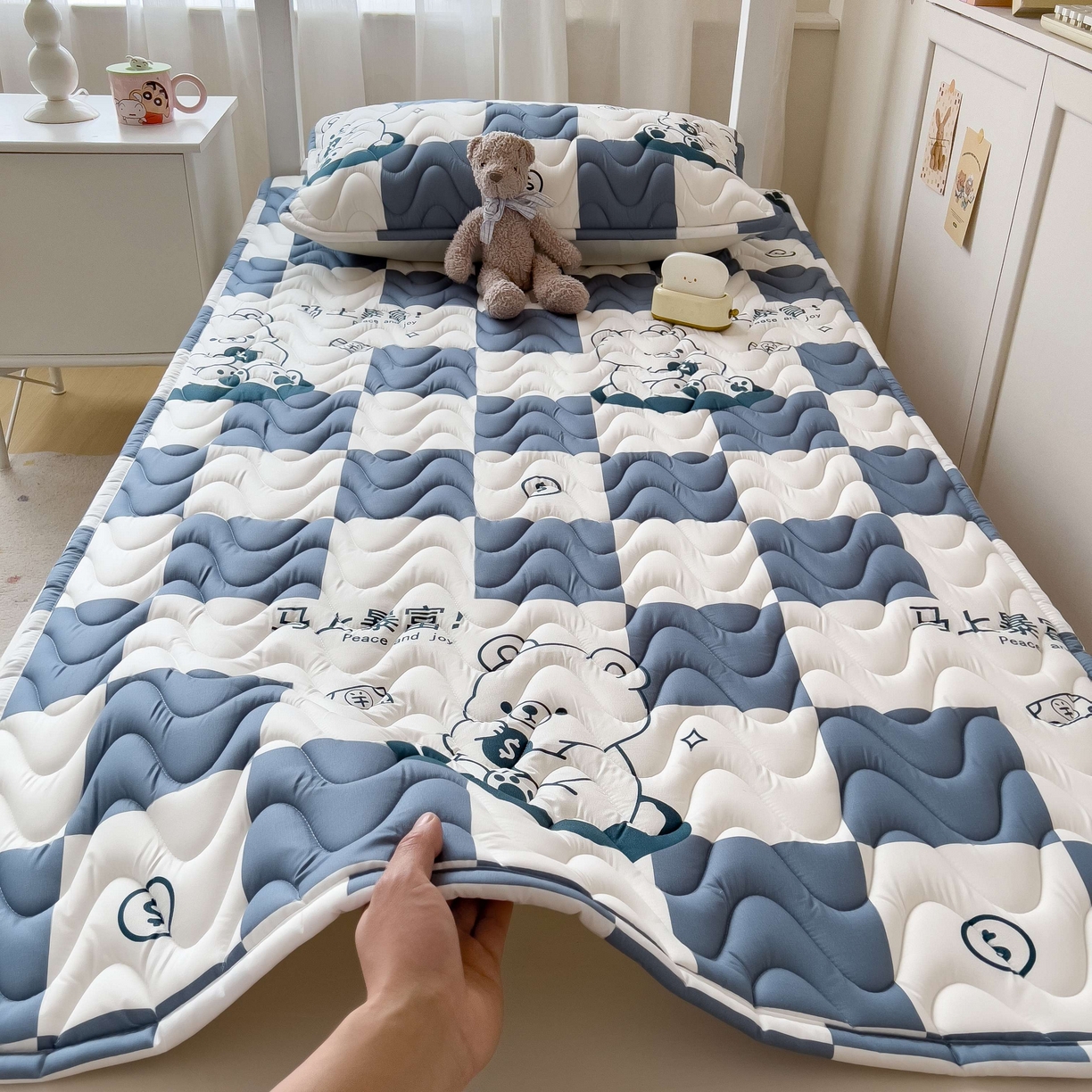 91家纺网 家纺一手货源 找家纺 希廷顿 2026新款印花夹棉防水床垫学生款 马上暴富