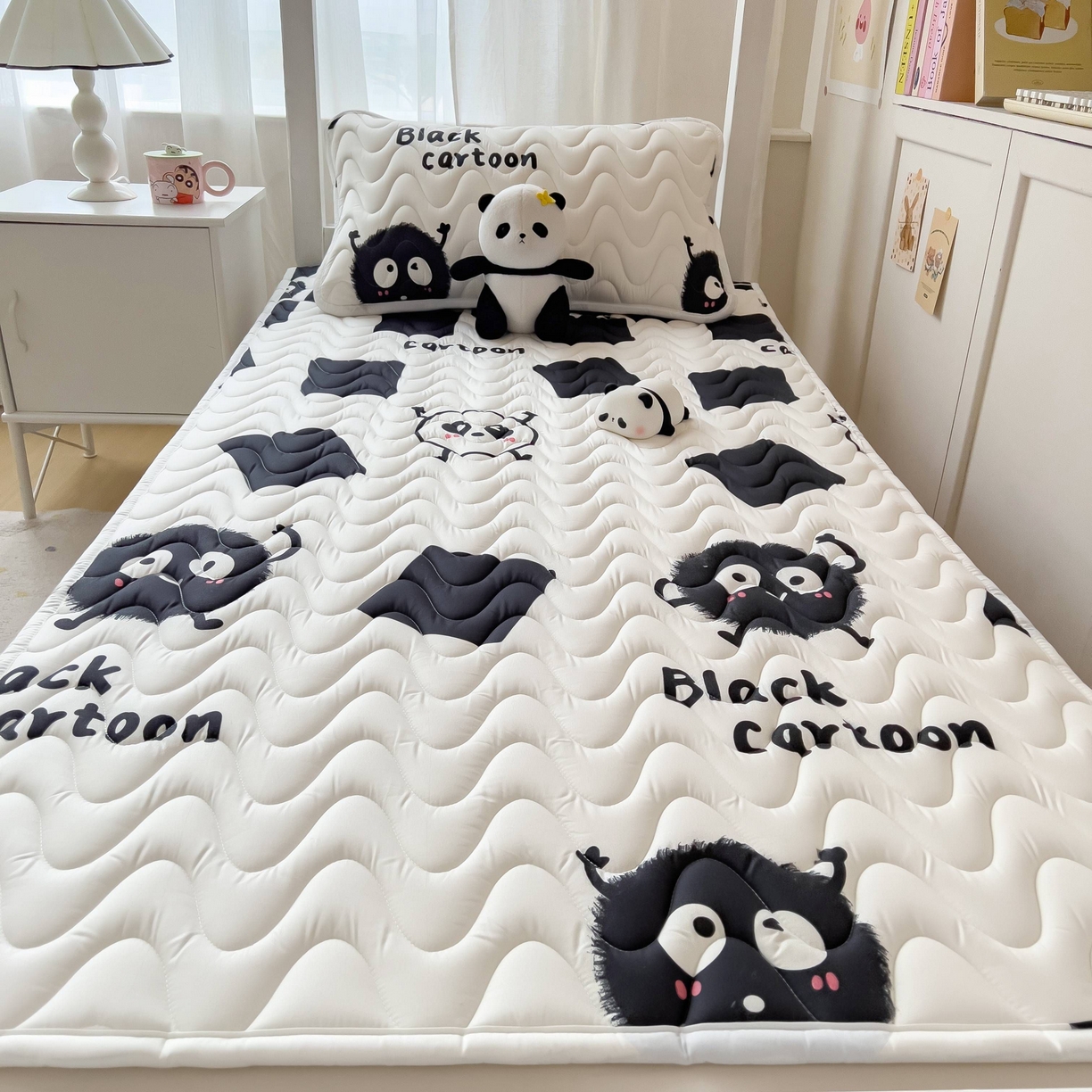 91家纺网 家纺一手货源 找家纺 希廷顿 2026新款印花夹棉防水床垫学生款 小煤球