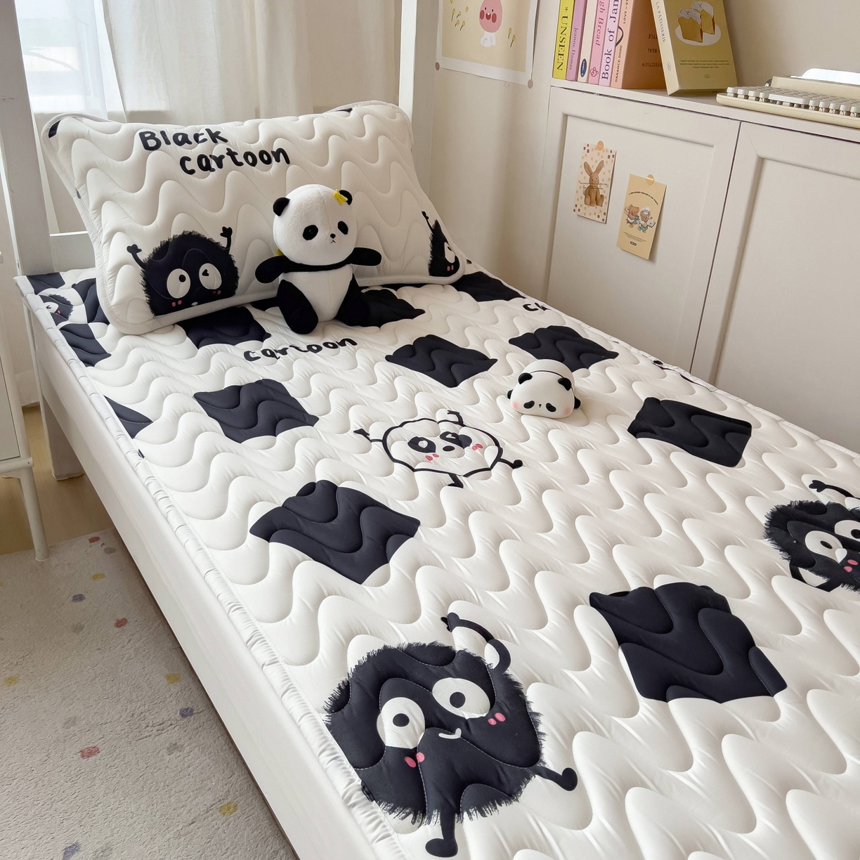 91家纺网 家纺一手货源 找家纺 希廷顿 2026新款印花夹棉防水床垫学生款 小煤球