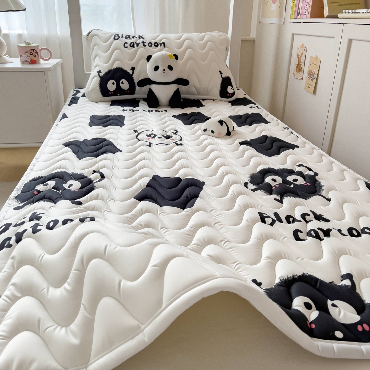 91家纺网 家纺一手货源 找家纺 希廷顿 2026新款印花夹棉防水床垫学生款 小煤球