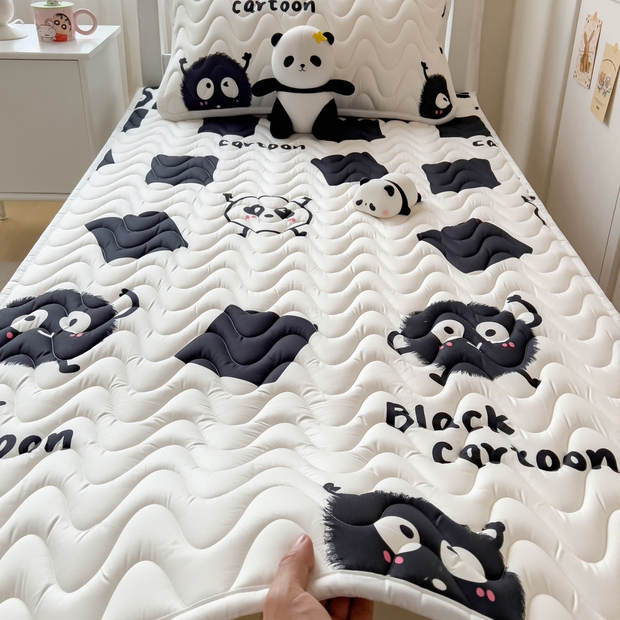 91家纺网 家纺一手货源 找家纺 希廷顿 2026新款印花夹棉防水床垫学生款 小煤球